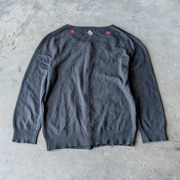 Vintage Icon Black Silk Cashmere Knit Floral Embroidered Cardigan Sweater small - Picture 6 of 6